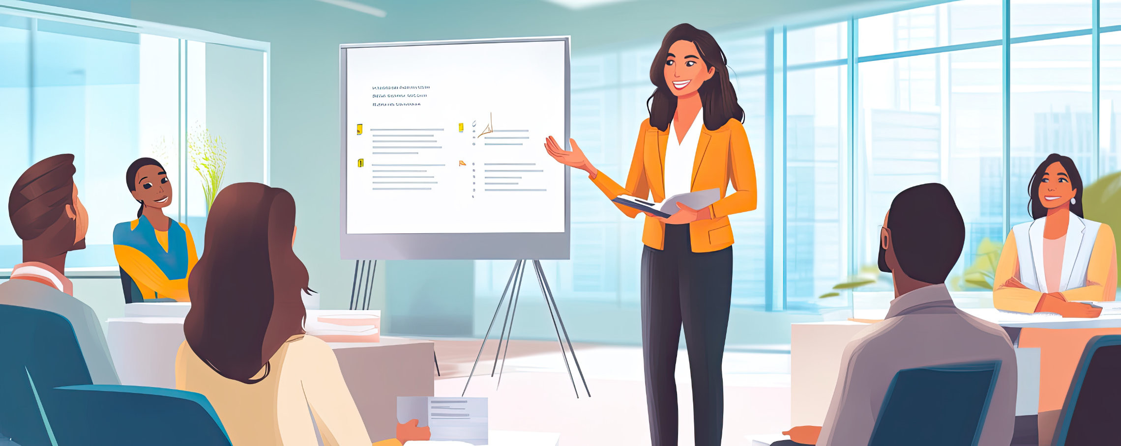 Illustration Frau hält einen Vortrag