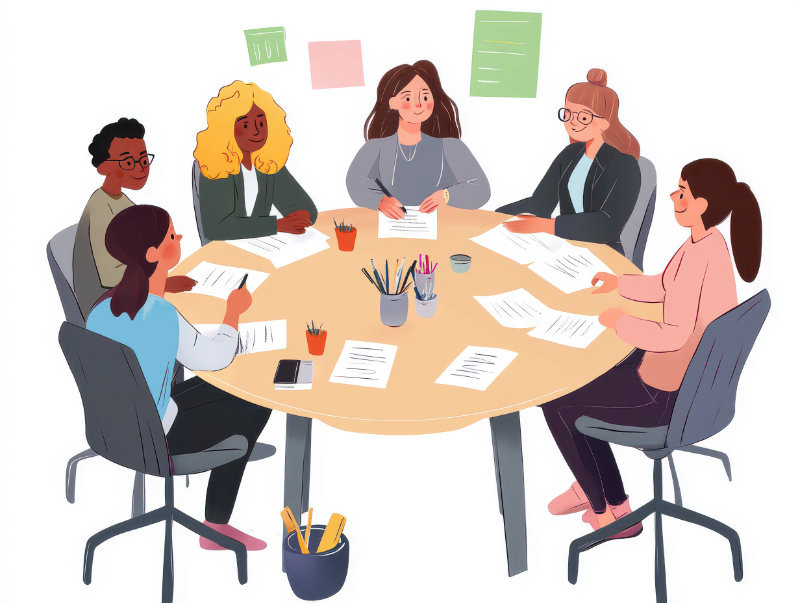 Illustration Besprechung am Tisch