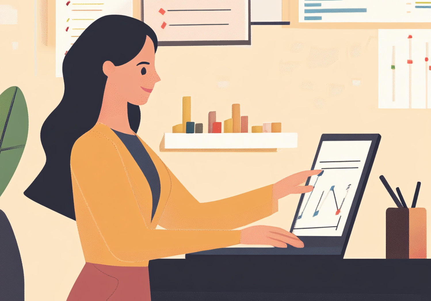 Illustration Frau am Laptop