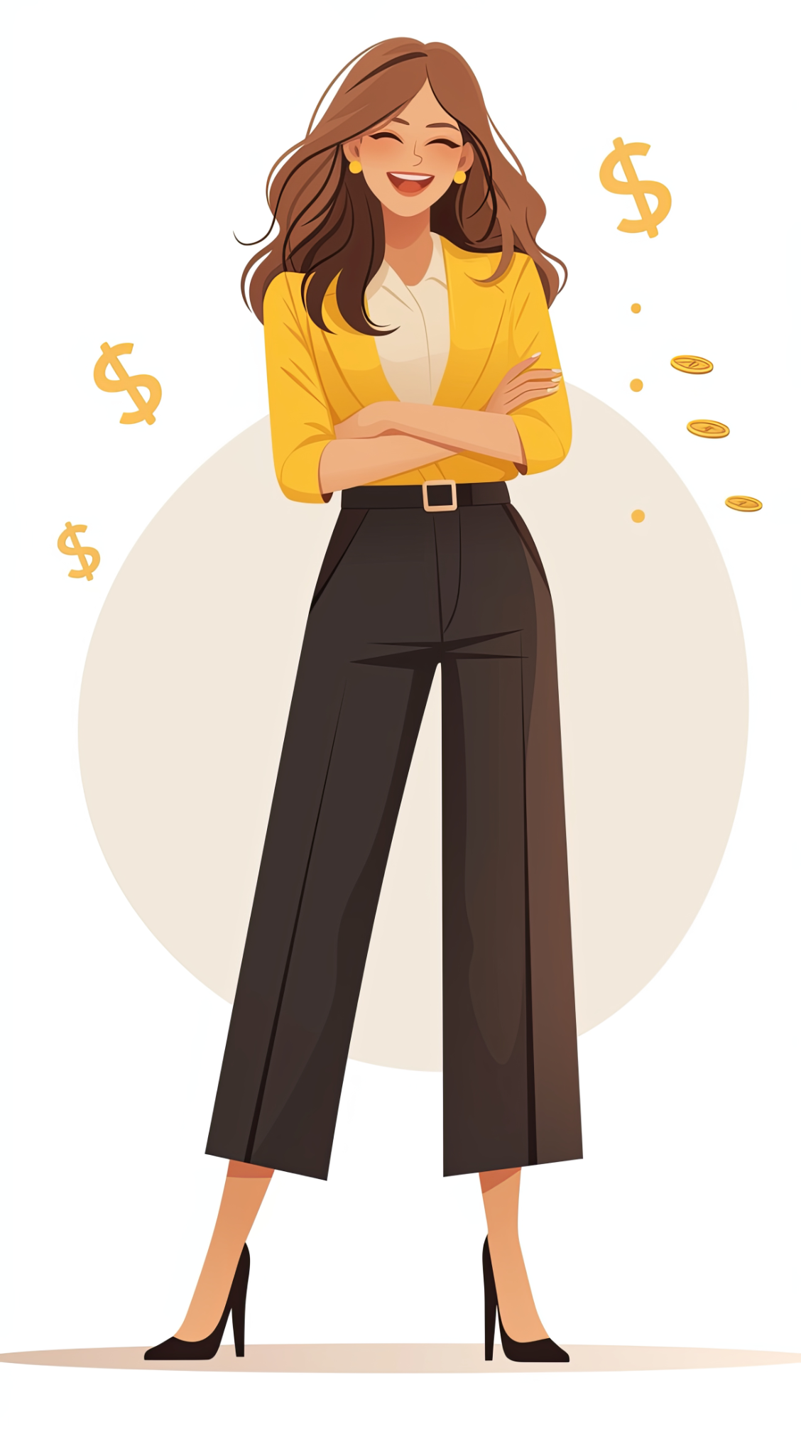 Fröhliche Frau in Gelb – sie hat mit Hilfe ihrer FinanzFachFrau Klarheit über ihre Finanzen gewonnen.